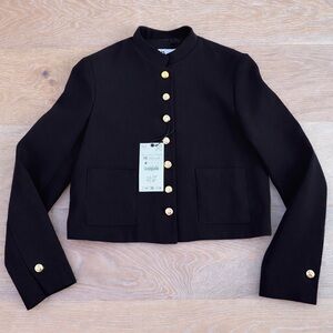 Zara Black Cropped Tailored Jacket Gold Buttons Detail Size XS Brand New 🖤 NWT